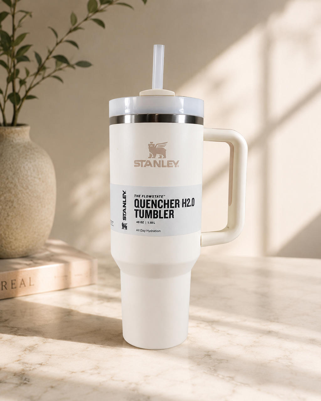 Stanley 40oz Cream The Flowstate Quencher H2.0 Stainless Steel Tumbler NIB