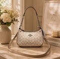 Coach Teri Shoulder Bag In Signature Canvas Silver /Sand/Taupe CV933 NWT