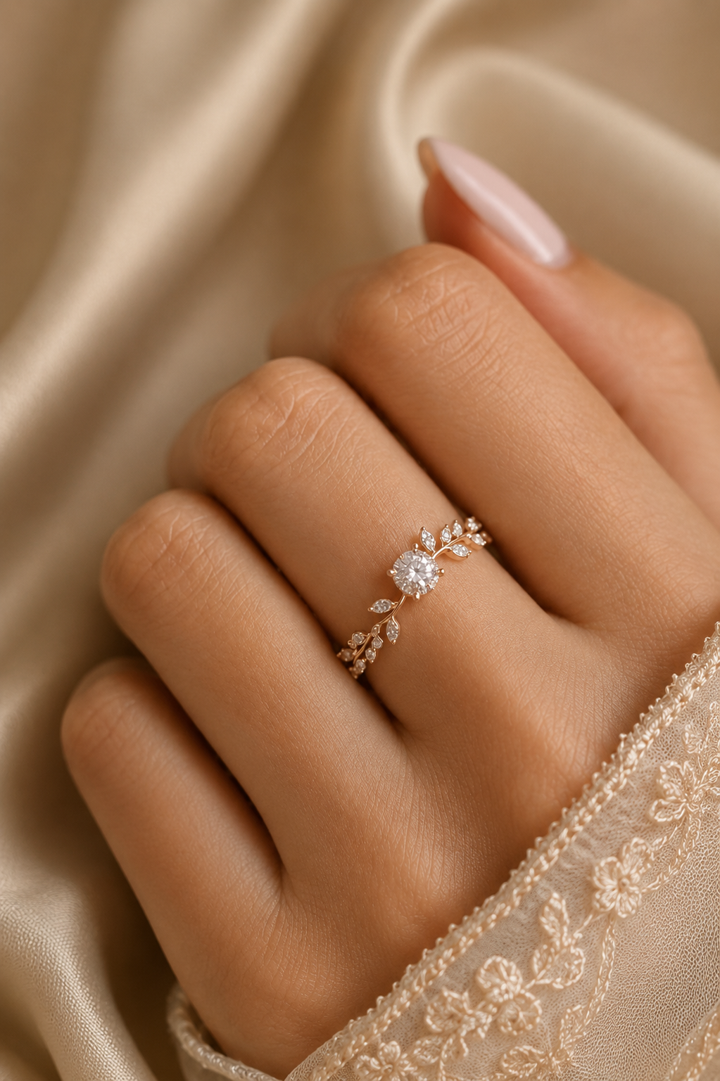 Unique Vine Moissanite Engagement Ring – Delicate Rose Inspired Promise Ring for Women