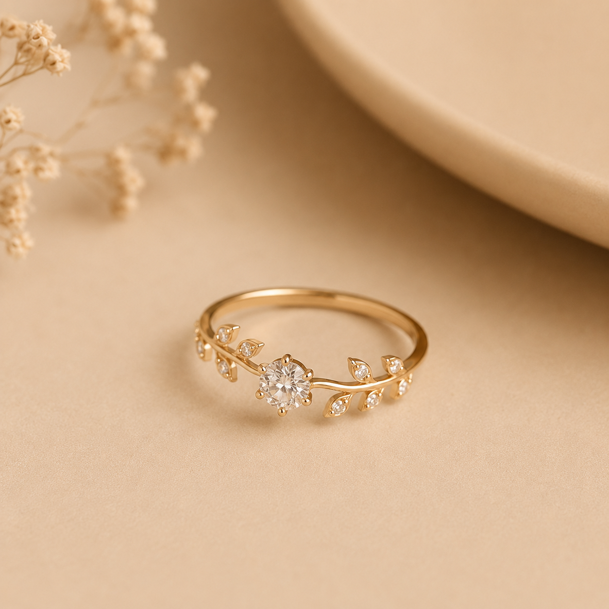 Unique Vine Moissanite Engagement Ring – Delicate Rose Inspired Promise Ring for Women