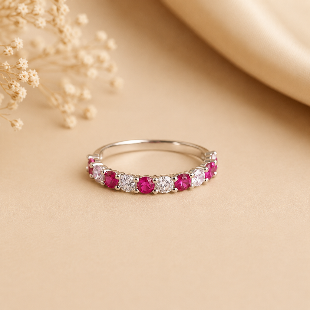 Sterling Silver Rainbow Eternity Band Ring for Women – Colorful Stackable Jewelry