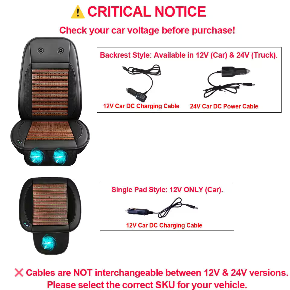 12V Car Bamboo Cooling Seat Cover With 2 Fan 12V Summer Bamboo Fast Ventilated Seat Pad Cushion Backrest & Cushion