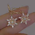 Women's Gold Hoop Earrings CZ Snow Crystal Dangle Elegant Jewelry-o