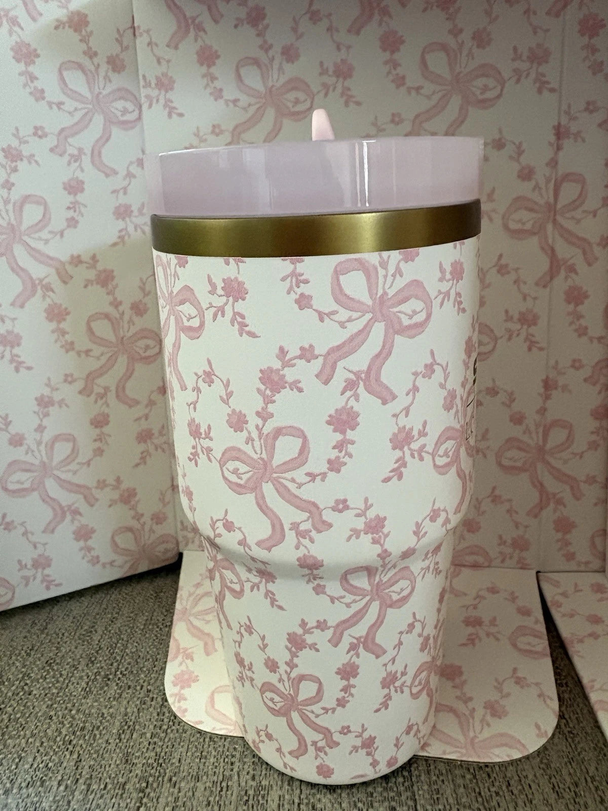 Loveshackfancy Stanley 20 Oz Quencher Tumbler Pink Coquette Bow