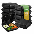 Hinged Container, Black, Vented, Three Compartment, 9" x 9", 150pc (150/1)