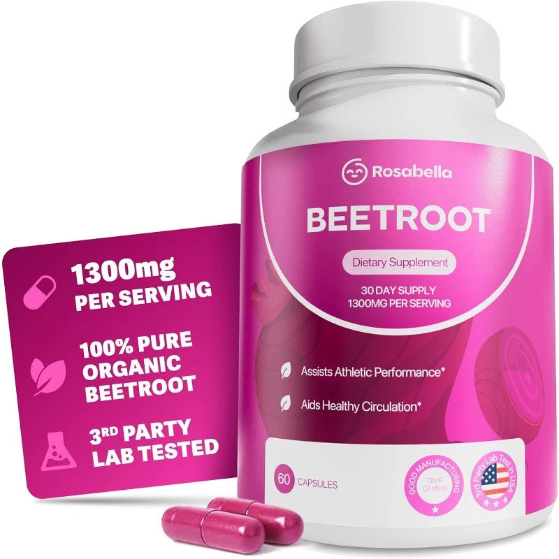 Rosabella Organic Beet Root Capsules for Circulation and Vitality Support 60ct