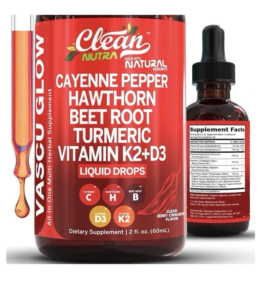 Clean Nutra Cayenne Pepper Drops Vascu Glow Supplement Liquid Drops 2oz