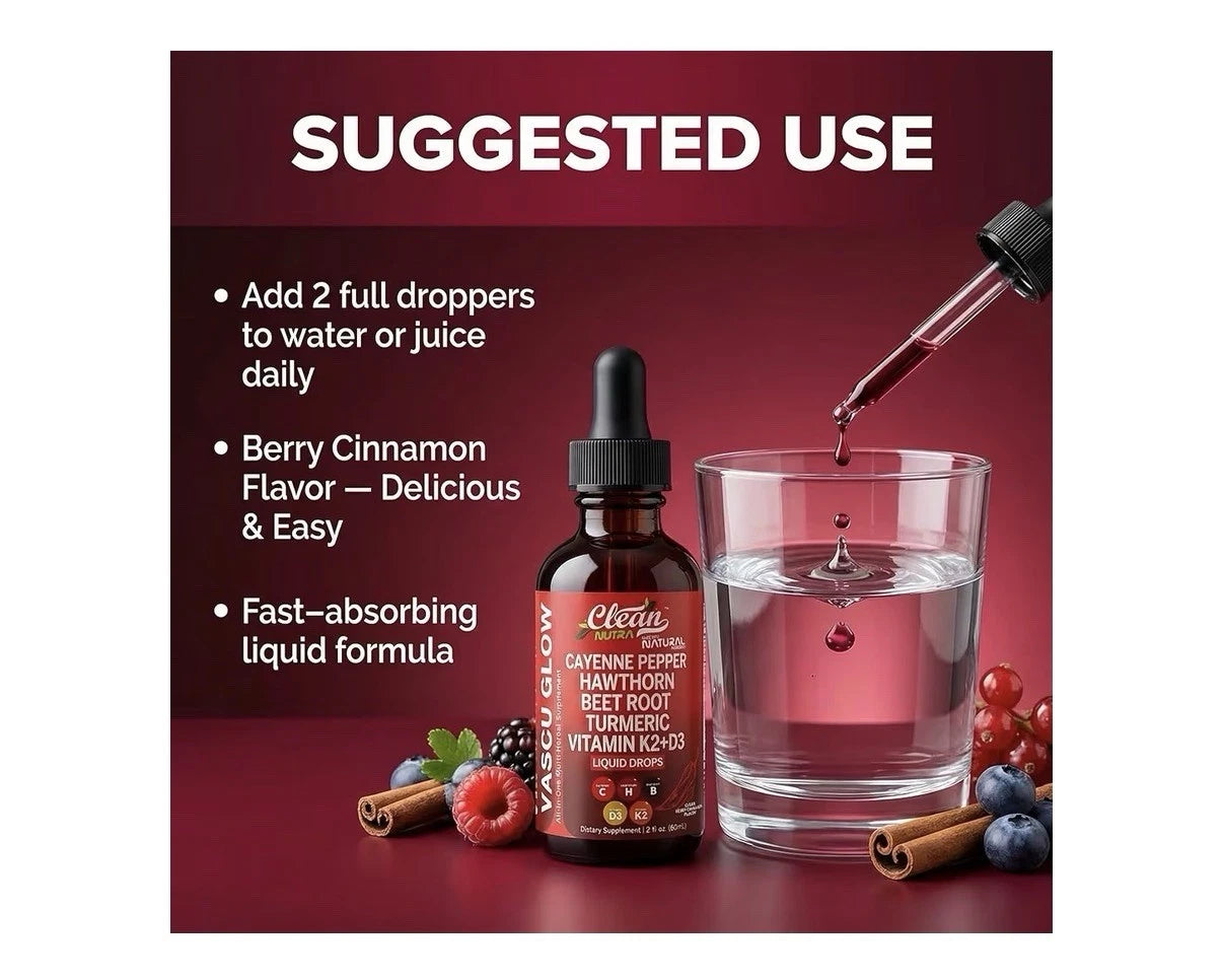 Clean Nutra Cayenne Pepper Drops Vascu Glow Supplement Liquid Drops 2oz