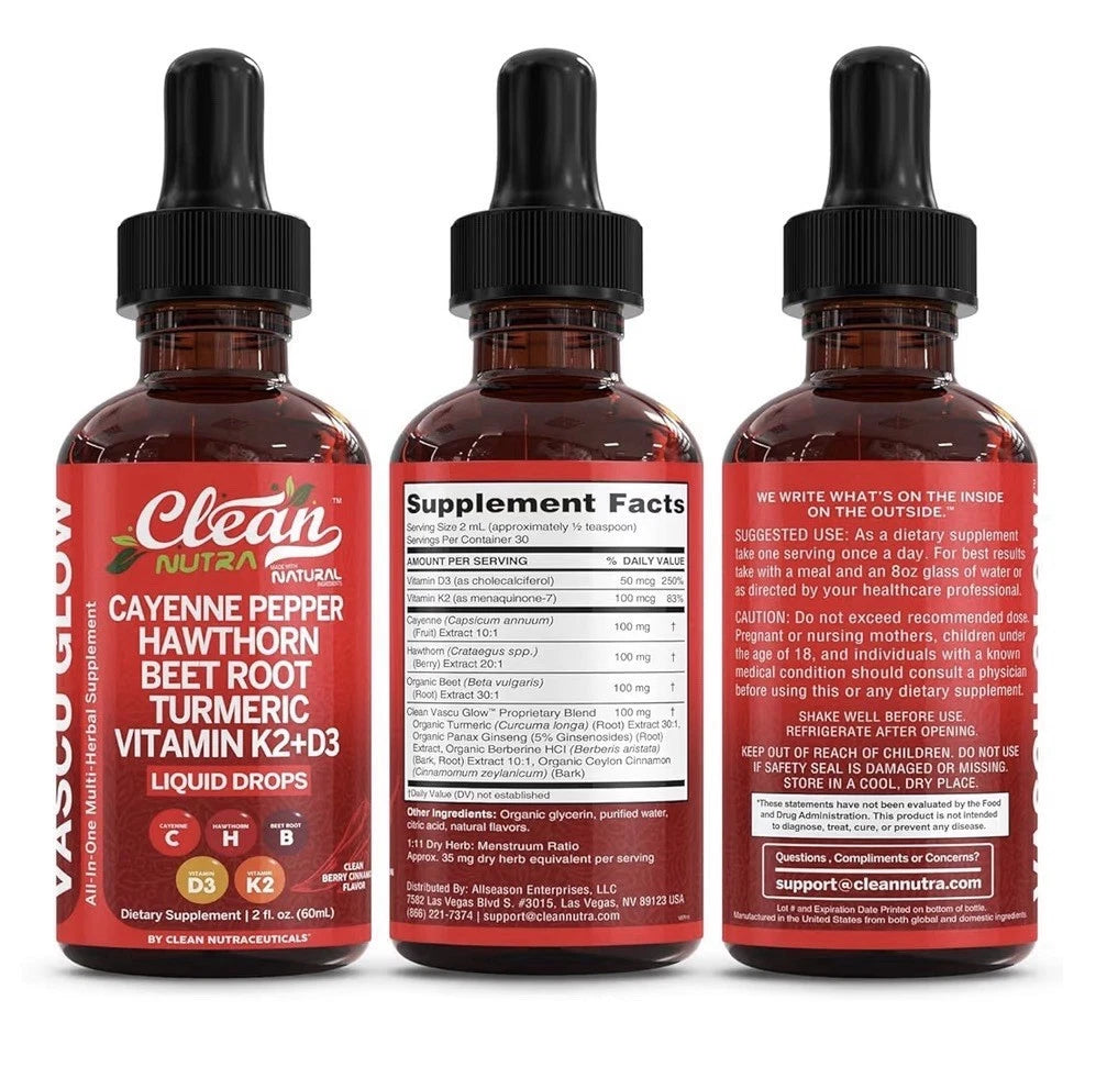 Clean Nutra Cayenne Pepper Drops Vascu Glow Supplement Liquid Drops 2oz