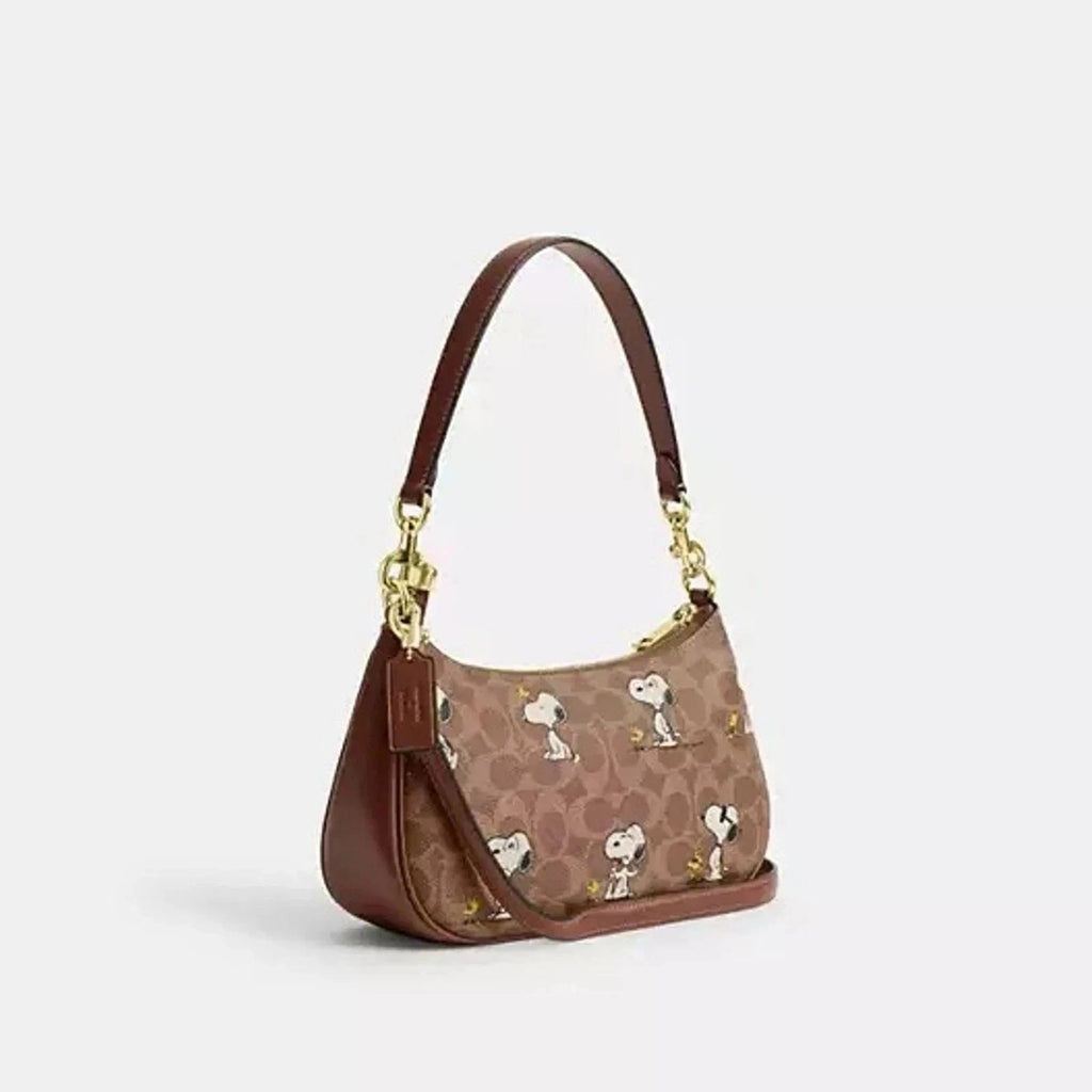 COACH Teri Shoulder Bag In Signature Canvas Gold/Tan/Brown New