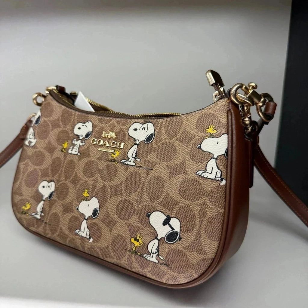 COACH Teri Shoulder Bag In Signature Canvas Gold/Tan/Brown New