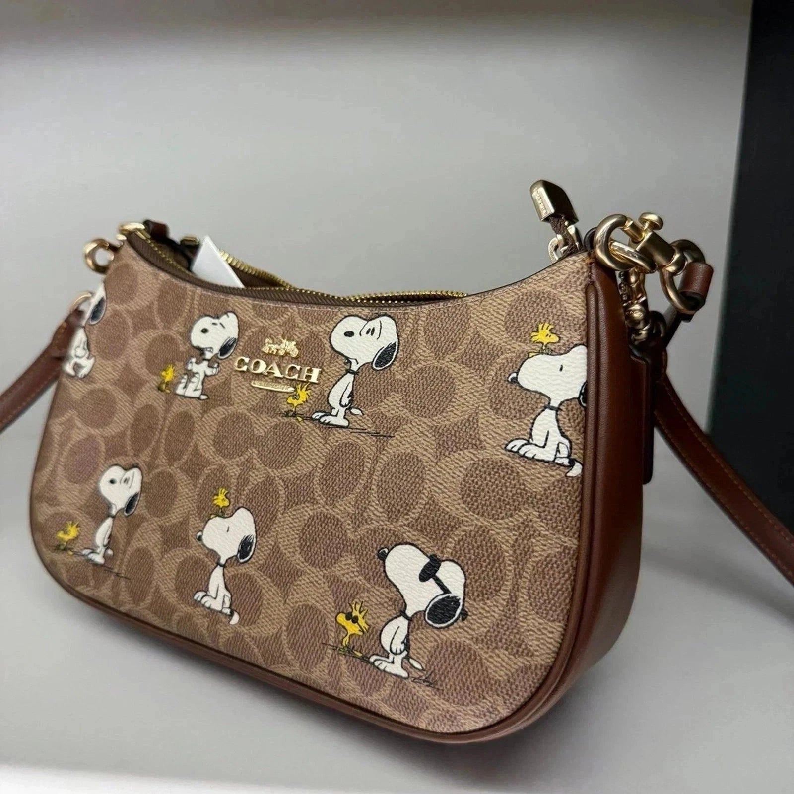 COACH Teri Shoulder Bag In Signature Canvas Gold/Tan/Brown New
