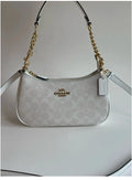 Coach Terri Shoulder Bag CA548 Signature Canvas Off White Gold Chain Leather