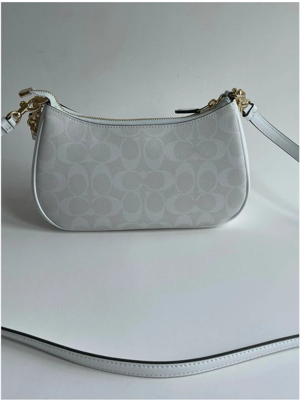 Coach Terri Shoulder Bag CA548 Signature Canvas Off White Gold Chain Leather