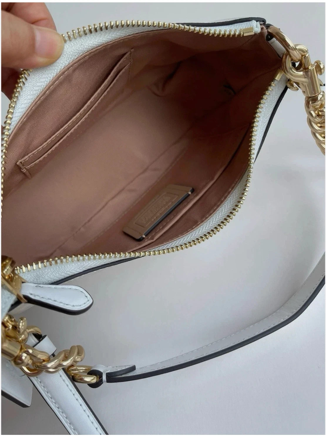 Coach Terri Shoulder Bag CA548 Signature Canvas Off White Gold Chain Leather