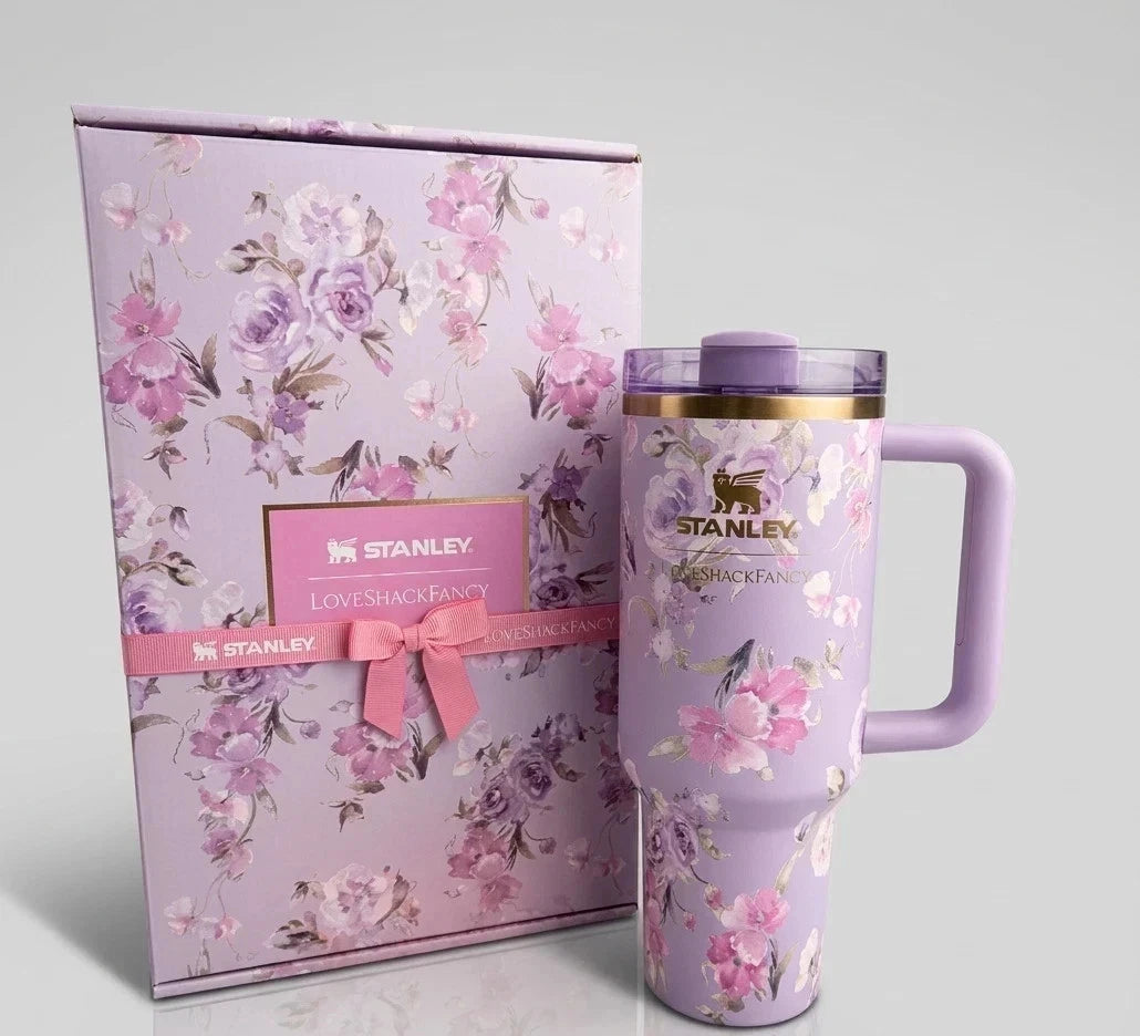LoveShackFancy Stanley 40oz Quencher H2.0 Tumbler Rosa Beaux Purple New