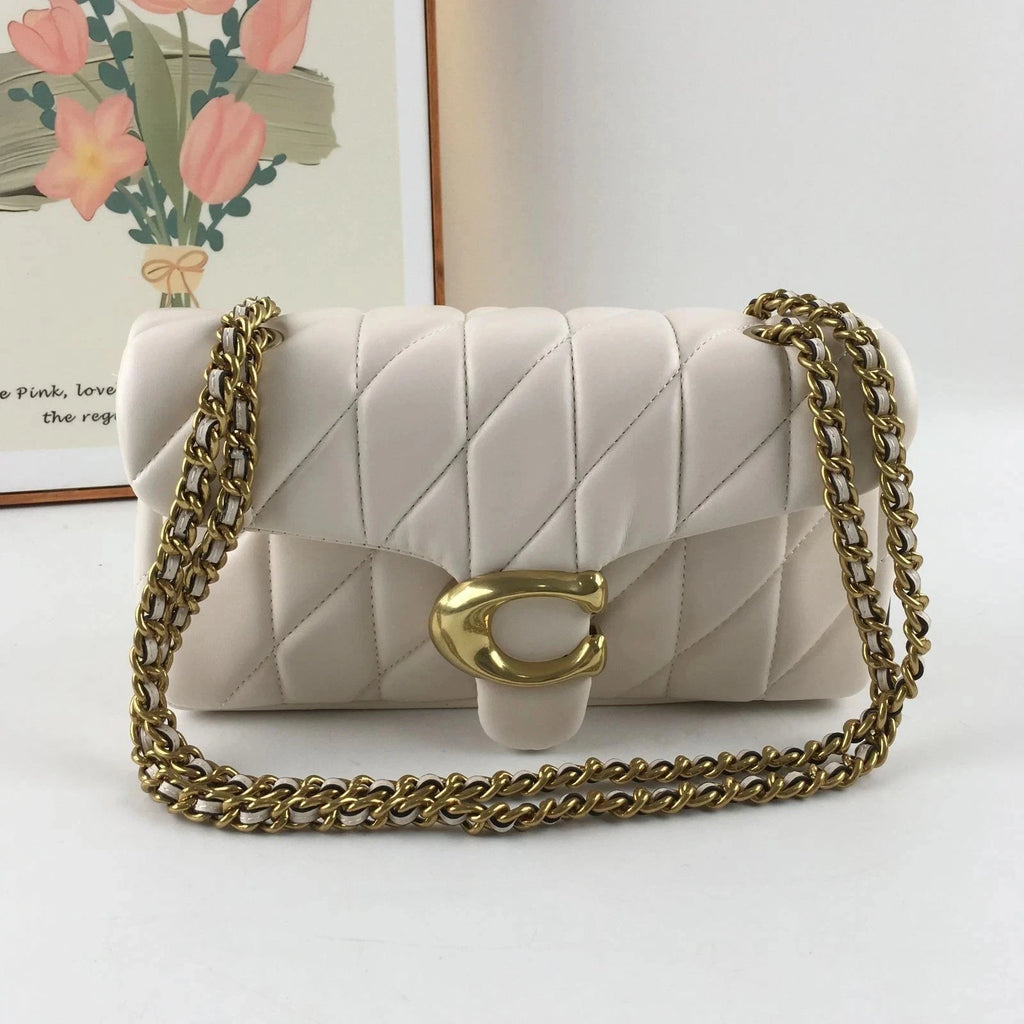 Coach Tabby 26 Quilted Shoulder Bag Leather White/Gold CP150 outlet New