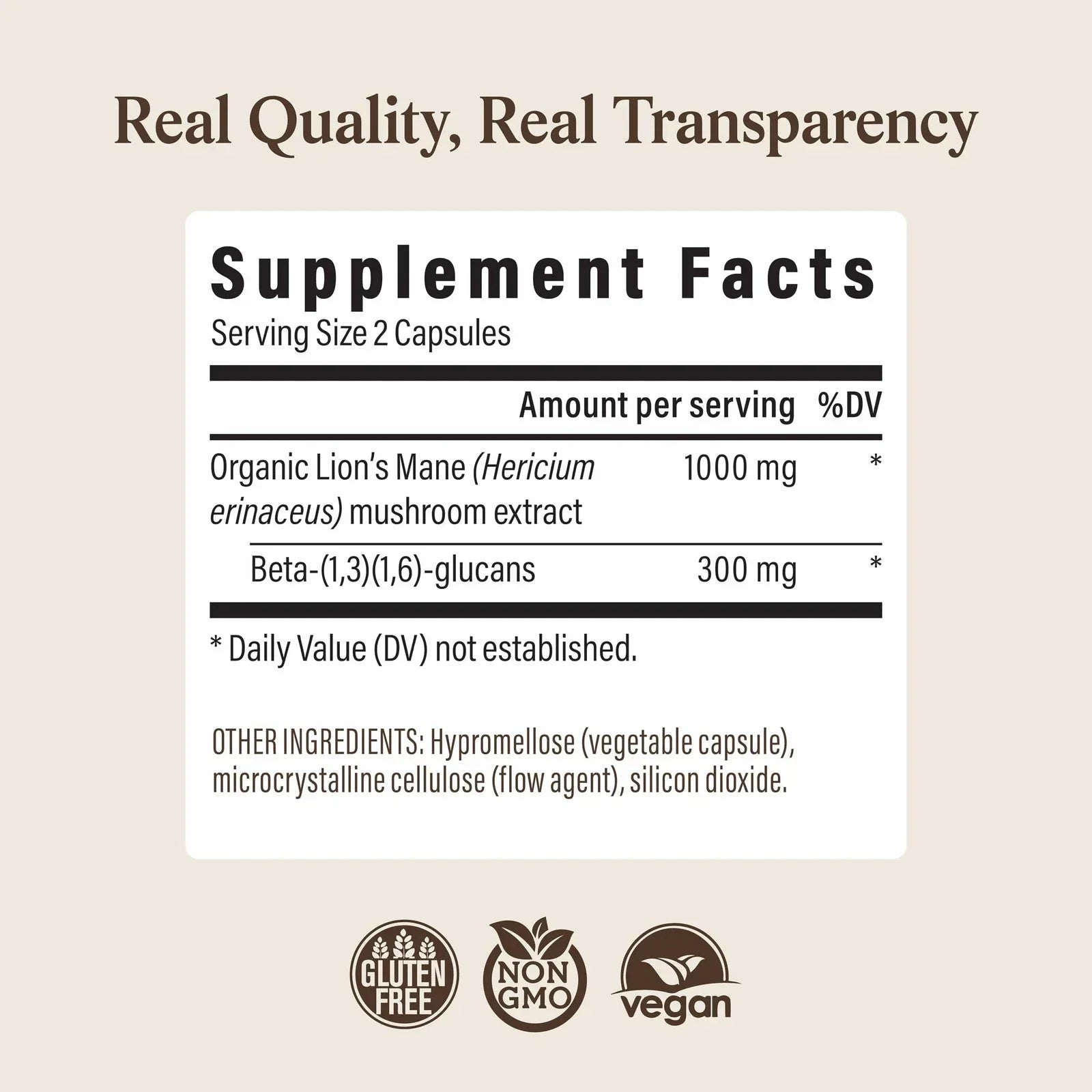 Real Mushrooms Organic Lions Mane Mushroom Capsules - 120 Count