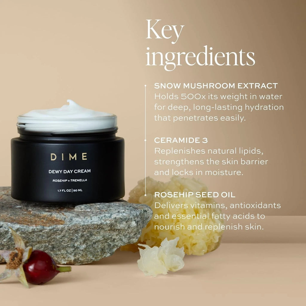 DIME Beauty Dewy Day Cream, Morning Face Moisturizer with Rosehip Oil and Tremel