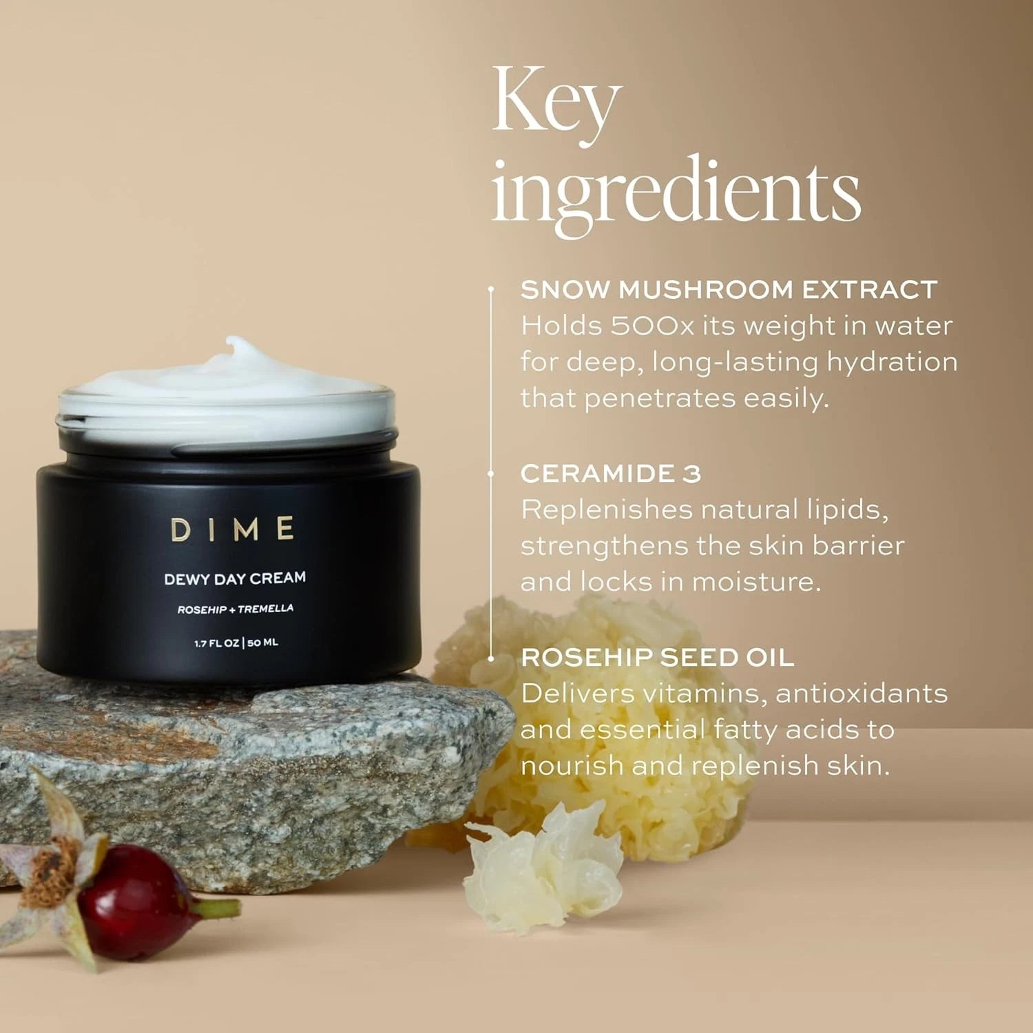 DIME Beauty Dewy Day Cream, Morning Face Moisturizer with Rosehip Oil and Tremel
